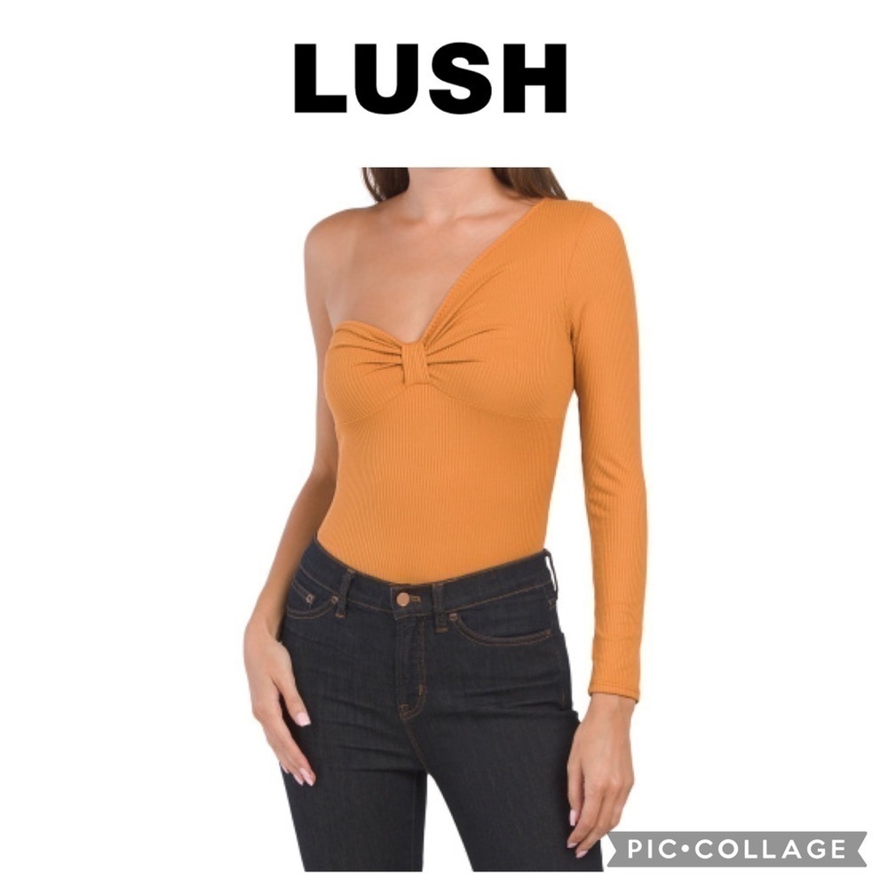 Lush one shoulder long sleeve orange bodysuit size S NWT